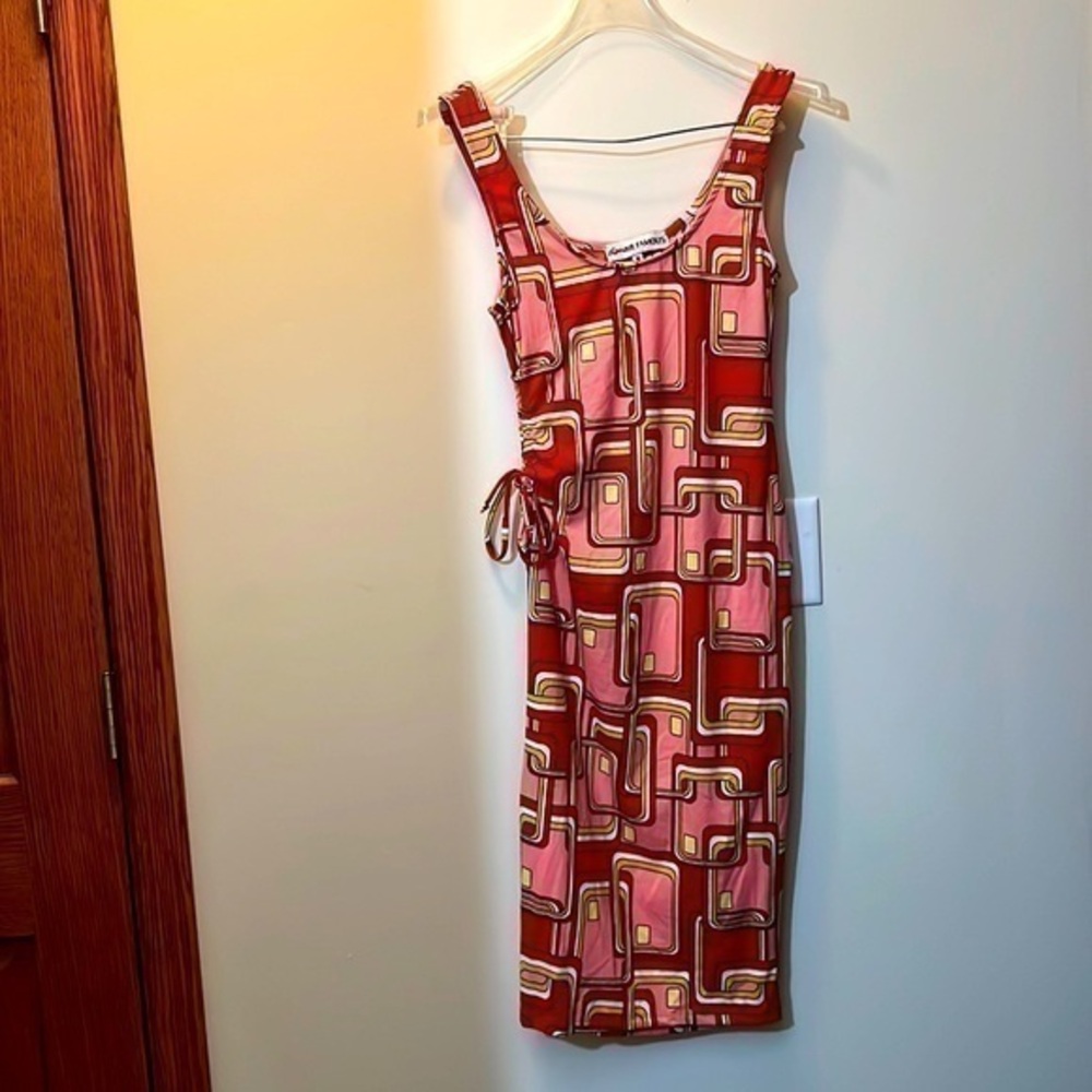 Almost famous M red, pink, yellow geometric summer dress with cut out on side